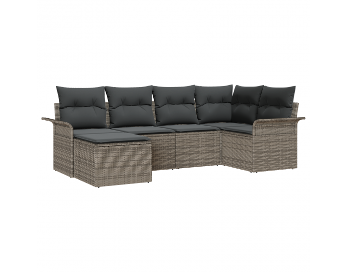 6-частен комплект градински диван с възглавници сив полиестерен ратан