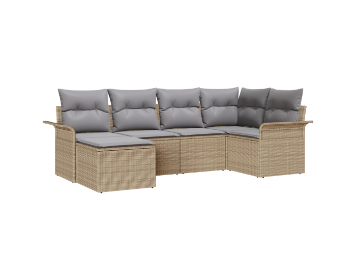 Сет от 6 части за градински диван с възглавници бежов полиратан