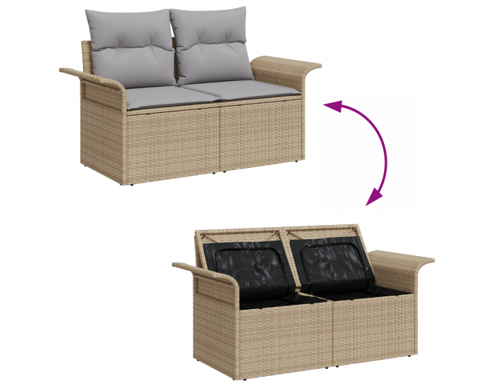 Сет от 6 части за градински диван с възглавници бежов полиратан