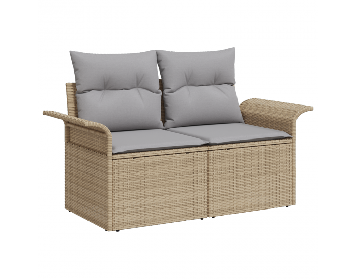 Сет от 6 части за градински диван с възглавници бежов полиратан