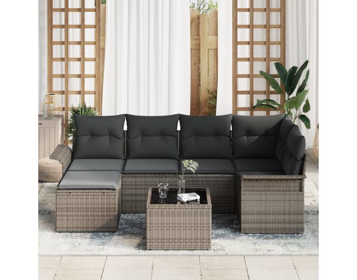 Комплект градински диван Sonata H с възглавници черен полиратан