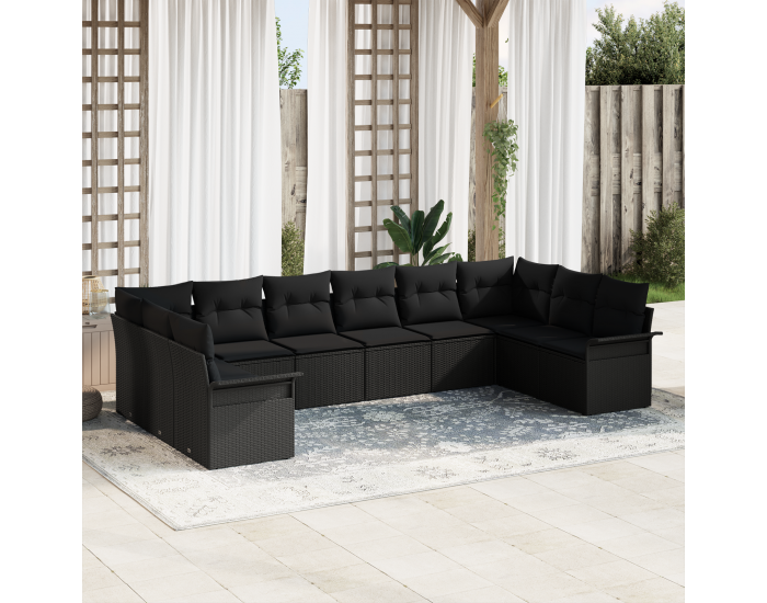 Sonata H 10 Часов комплект градински диван с възглавници Черен Полирален