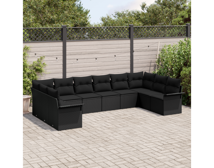 Sonata H 10 Часов комплект градински диван с възглавници Черен Полирален