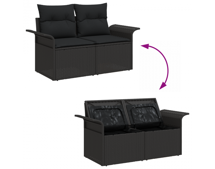 Sonata H 10 Часов комплект градински диван с възглавници Черен Полирален