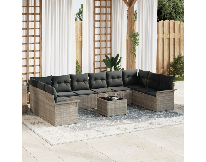 Sonata H 11 части градински диван комплект с възглавници светлосив полиратан