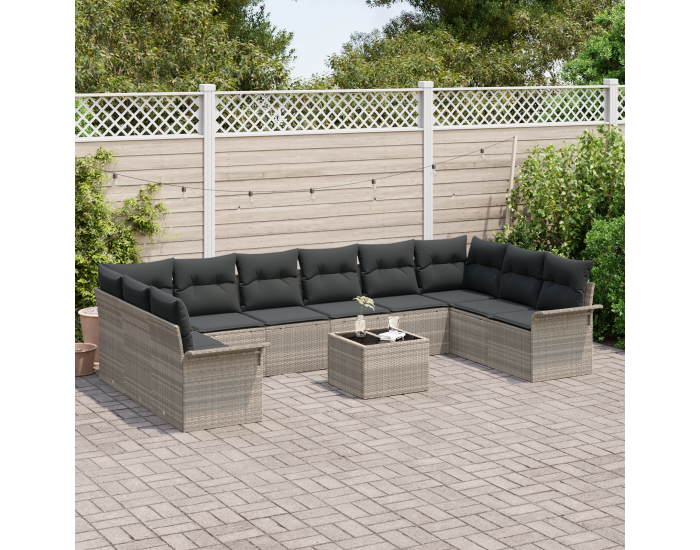 Sonata H 11 части градински диван комплект с възглавници светлосив полиратан