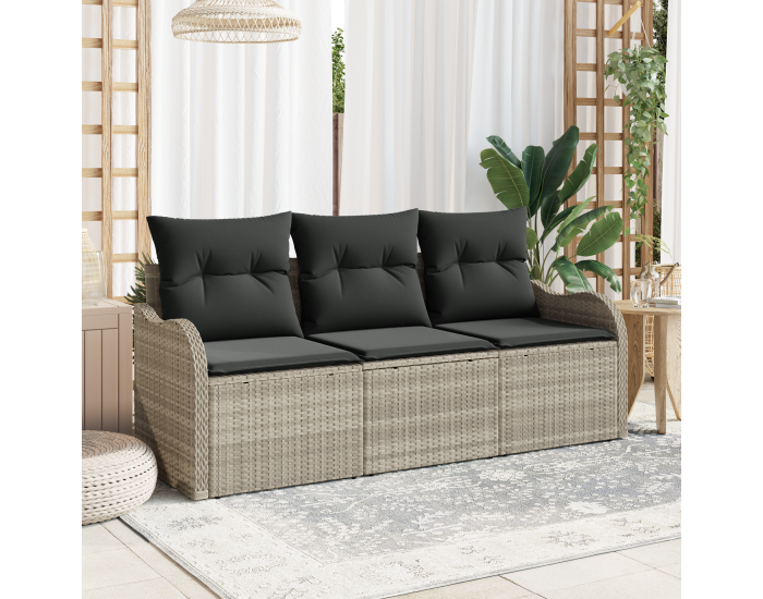 Sonata H 3 Частен Градински Диван С Възглавници Светлосив Полиестерен Ратан