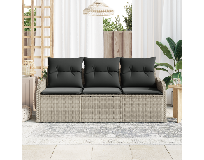 Sonata H 3 Частен Градински Диван С Възглавници Светлосив Полиестерен Ратан