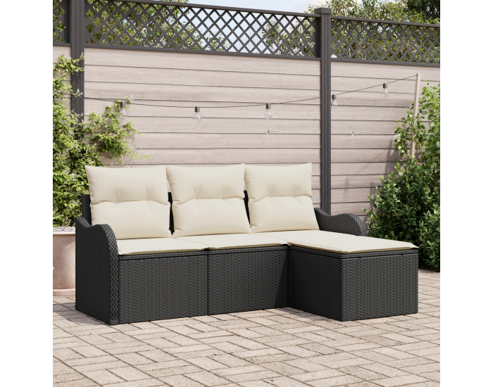 Sonata H 4-човечен Градински Диван Комплект с Възглавници Черен Полиратан