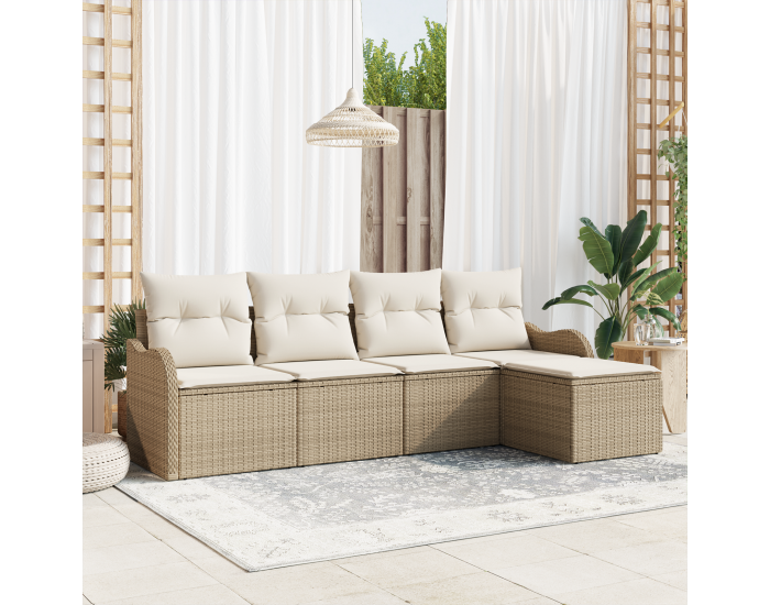 Sonata H 5 части градински диван комплект с възглавници бежов полиратан