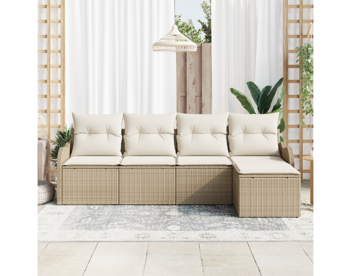 Sonata H 5 части градински диван комплект с възглавници бежов полиратан