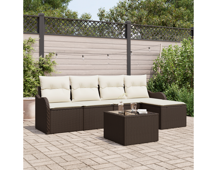 Sonata H 5 парчета градински диван комплект с възглавници сив полиратан