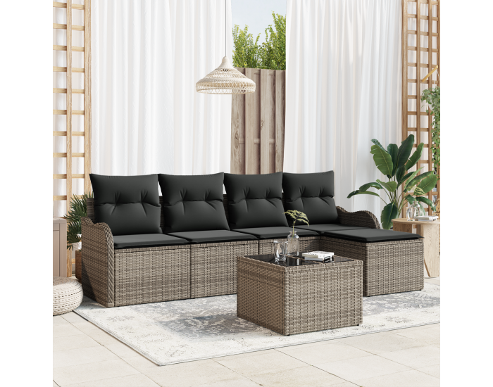 Sonata H 5 частен градински диван комплект с възглавници черен полиротан