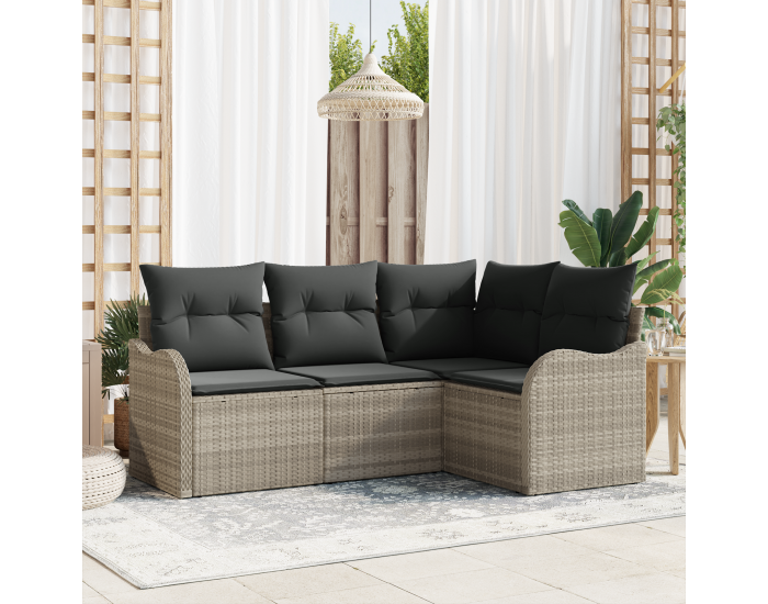 Sonata H 4 Частен Градински Диван Комплект с Възглавници Светлосиво Полиратан