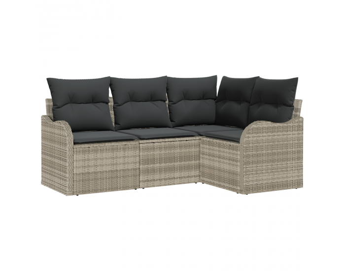 Sonata H 4 Частен Градински Диван Комплект с Възглавници Светлосиво Полиратан