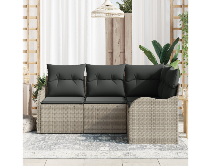 Sonata H 4 Частен Градински Диван Комплект с Възглавници Светлосиво Полиратан