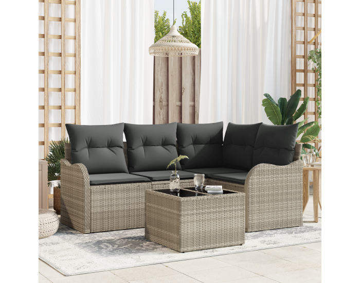 Sonata H 5 Часов Градински Диван Комплект с Възглавници Сиво Полирано