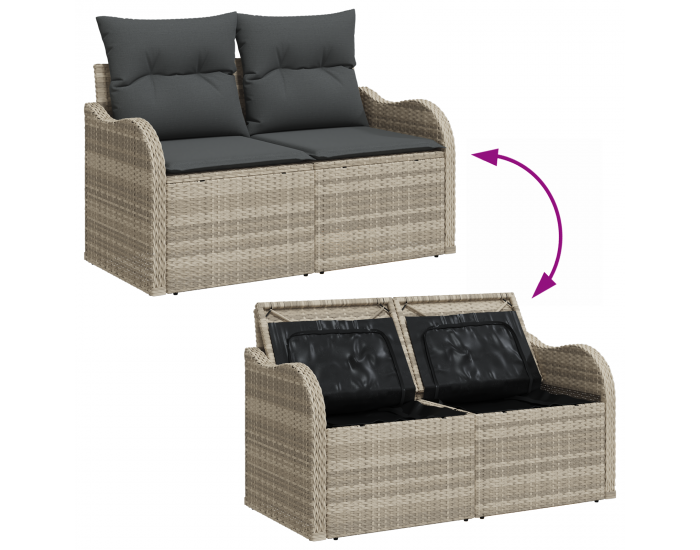 Sonata H 5 Часов Градински Диван Комплект с Възглавници Сиво Полирано