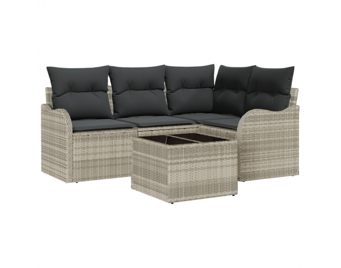 Sonata H 5 Часов Градински Диван Комплект с Възглавници Сиво Полирано