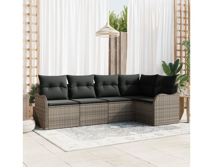 Sonata H 5 Часова градински диван комплект с възглавници сиво поли ротан