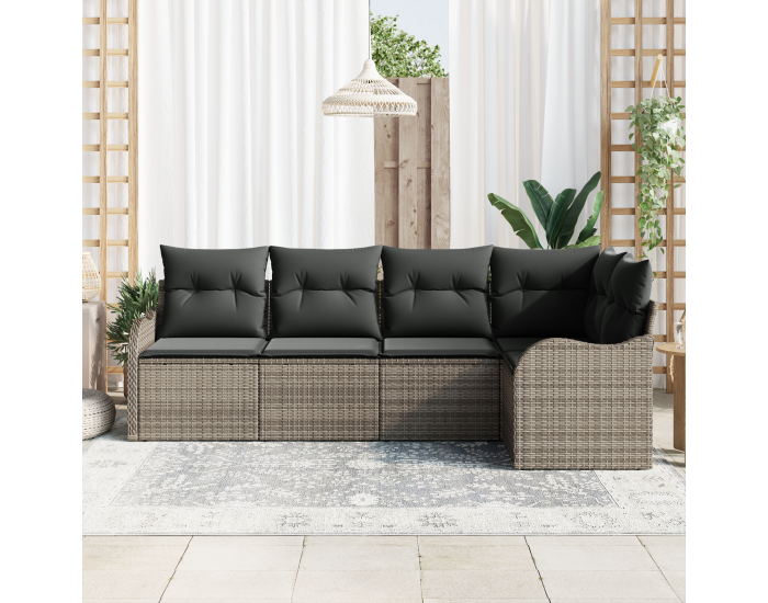 Sonata H 5 Часова градински диван комплект с възглавници сиво поли ротан