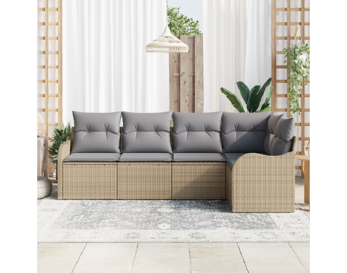 5 частен комплект градински диван с възглавници бежов полиестерен ратан