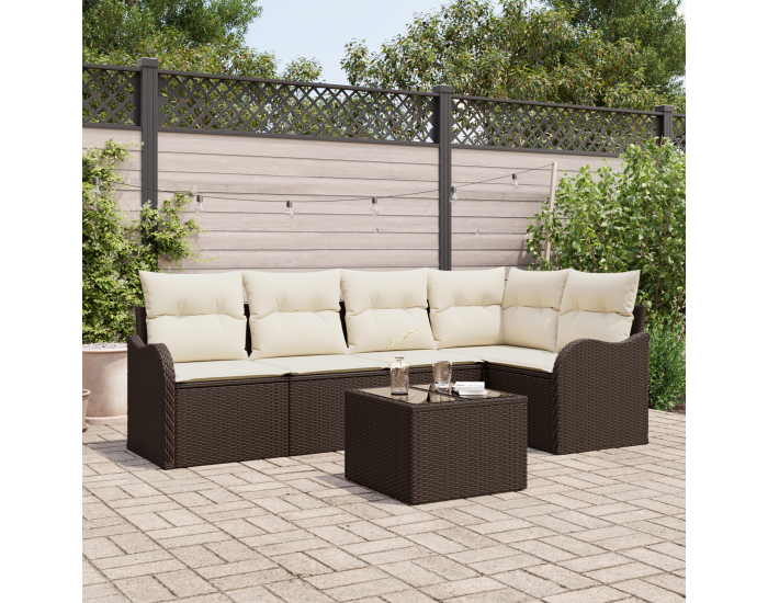 Sonata H 5 Часов Градински Диван Комплект с Възглавници Сив Поли Ратан