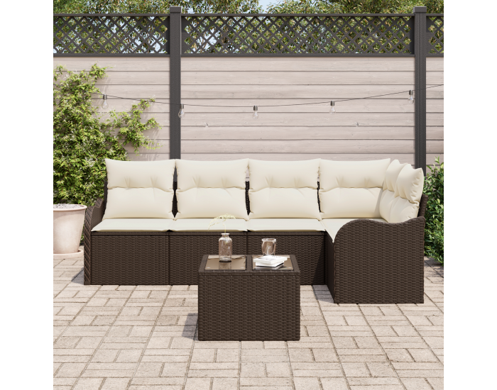 Sonata H 5 Часов Градински Диван Комплект с Възглавници Сив Поли Ратан