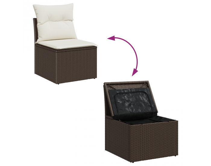 Sonata H 5 Часов Градински Диван Комплект с Възглавници Сив Поли Ратан