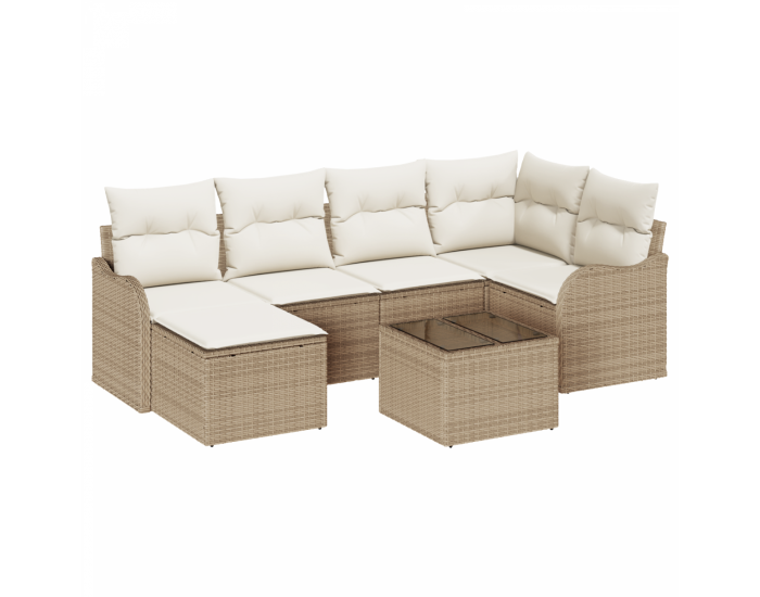 Комплект от 7 части дивани за градина с възглавници, кафяв полиратан