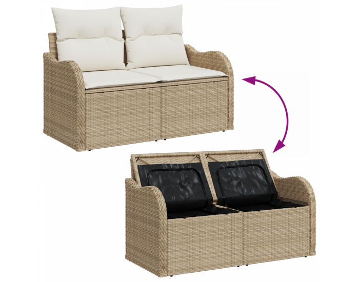 Комплект от 7 части дивани за градина с възглавници, кафяв полиратан