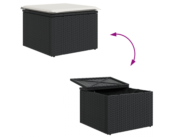 6 частен комплект градински диван с възглавници Черен поли ратан