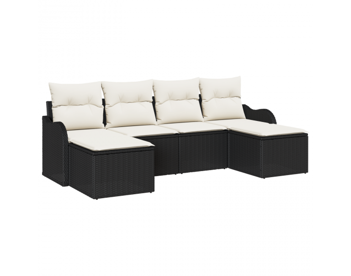 6 частен комплект градински диван с възглавници Черен поли ратан