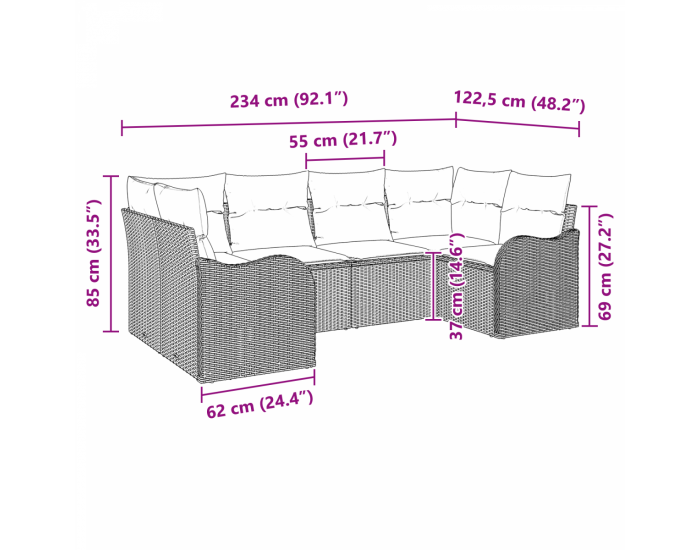 Комплект Градински Дивани Sonata H с Възглавници Черен Полиратан