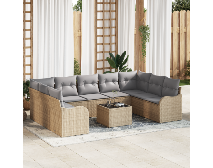 Sonata H 10-частен градински диван комплект с възглавници черен полиестерен ратан