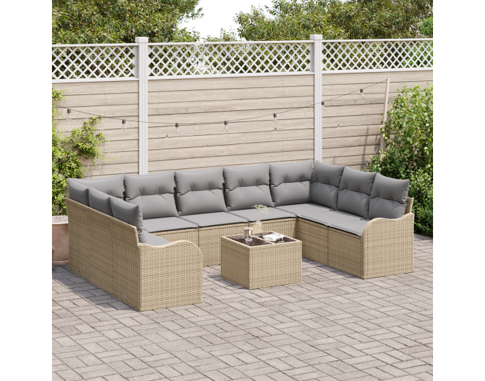 Sonata H 10-частен градински диван комплект с възглавници черен полиестерен ратан