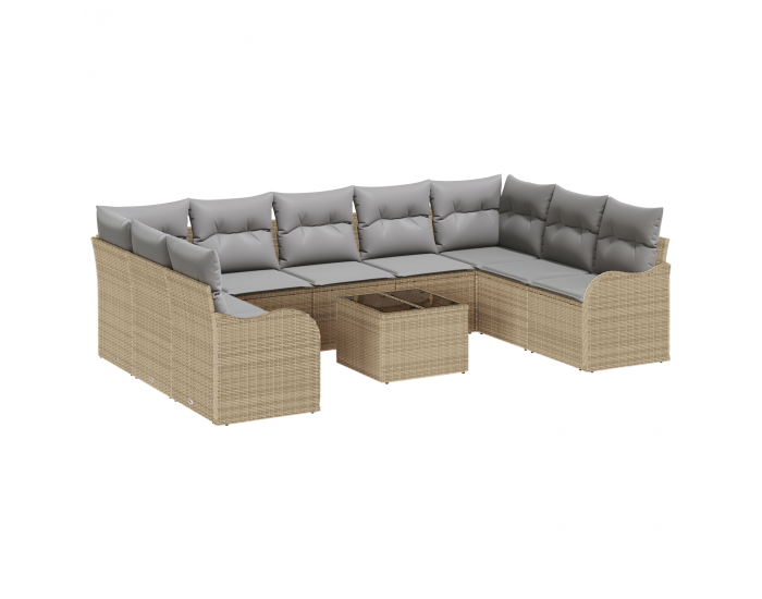 Sonata H 10-частен градински диван комплект с възглавници черен полиестерен ратан