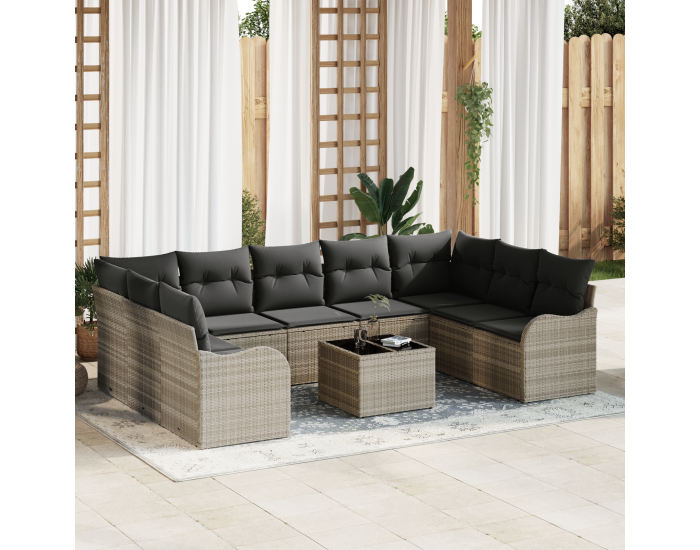 Sonata H 10 части комплект градински дивани с възглавници светлосив полиратиан