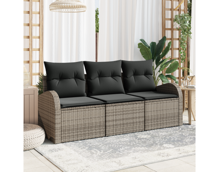 Sonata H 3 Часова градинска диванова комплект с възглавници Сив Полирана ратан