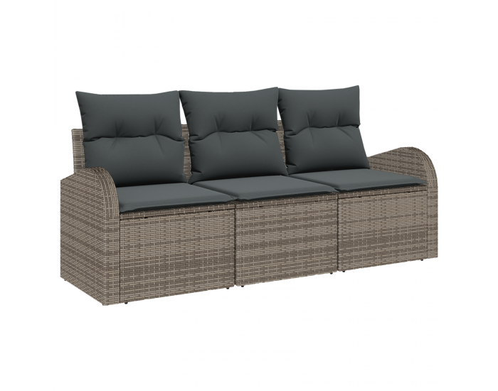 Sonata H 3 Часова градинска диванова комплект с възглавници Сив Полирана ратан