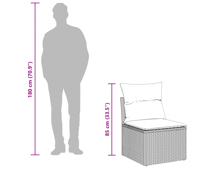 Sonata H 3 частен комплект градински диван с възглавници Светлосив полирано ратан