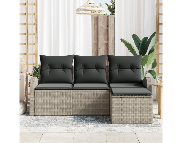 Sonata H 4 Частен Градински Диван Комплект с Възглавници Светлосив Полиротан