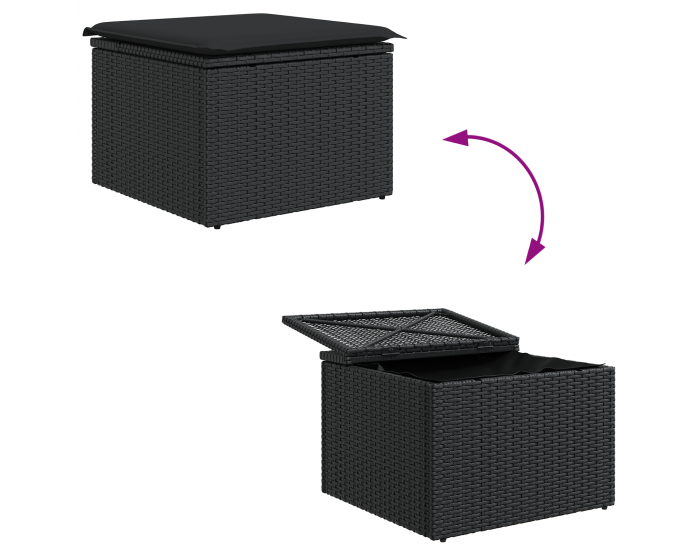 Sonata H 4 Членен Градински Диван Комплект с Възглавници Черен Поли Ратан