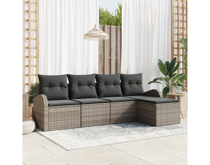 Sonata H 5 Часов комплект градински диван с възглавници сив полиестерен ратан