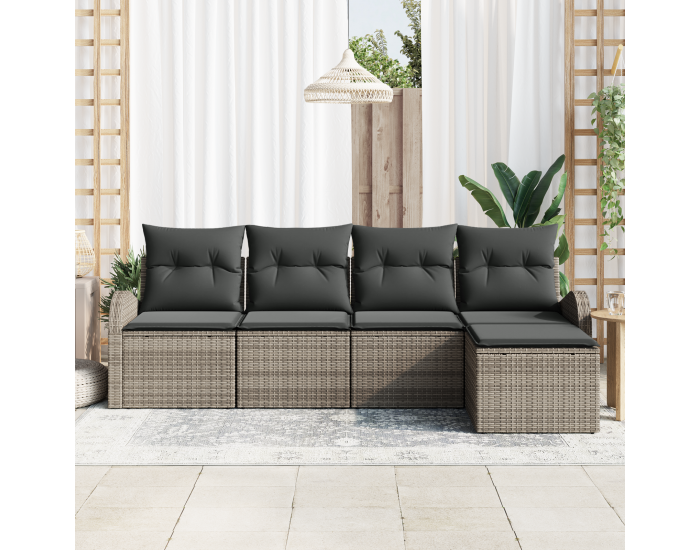 Sonata H 5 Часов комплект градински диван с възглавници сив полиестерен ратан