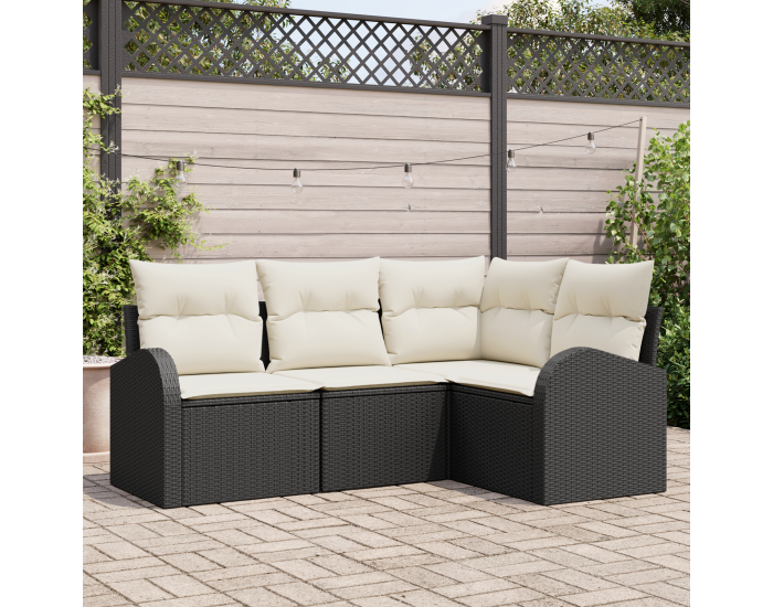 Sonata H 4 части градински диван комплект с възглавници черен полиратан