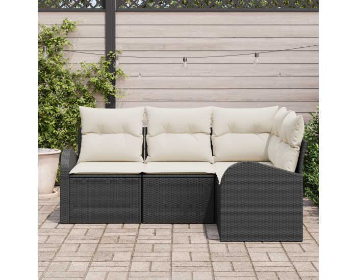 Sonata H 4 части градински диван комплект с възглавници черен полиратан