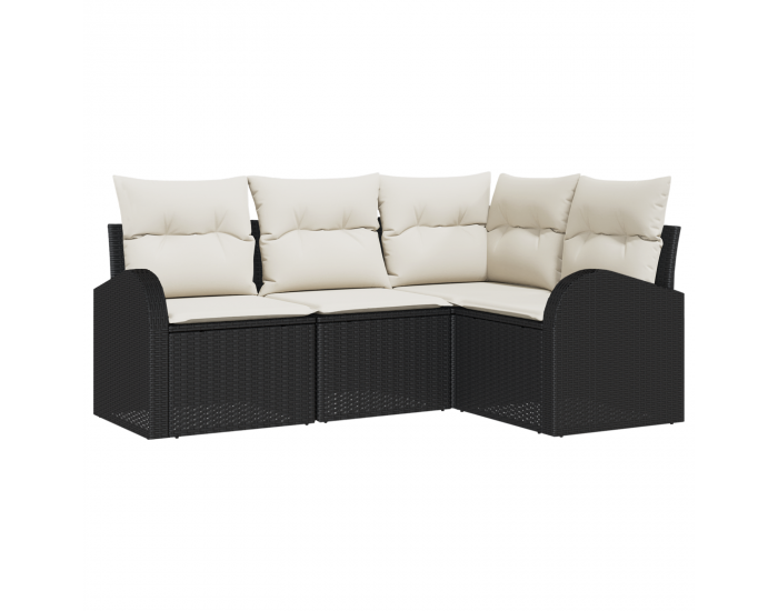 Sonata H 4 части градински диван комплект с възглавници черен полиратан