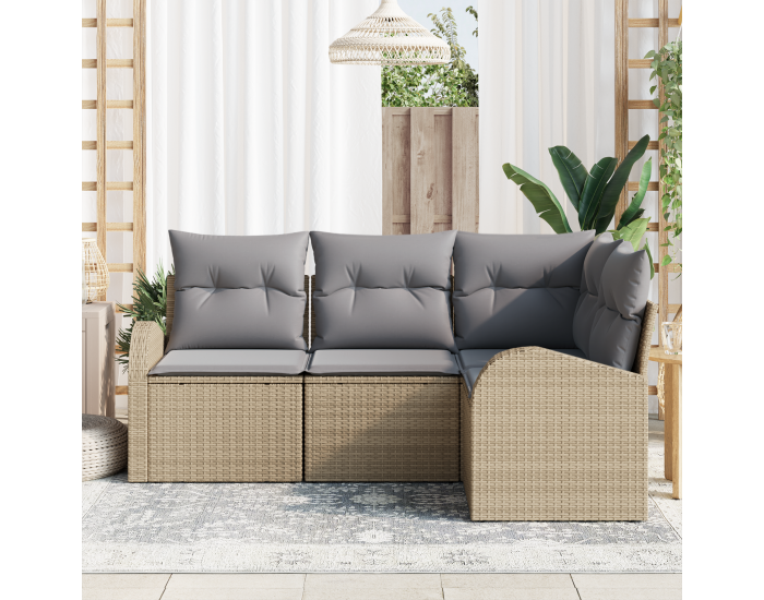 4-частен комплект градински диван Sonata H с възглавници Бежов Полиратан