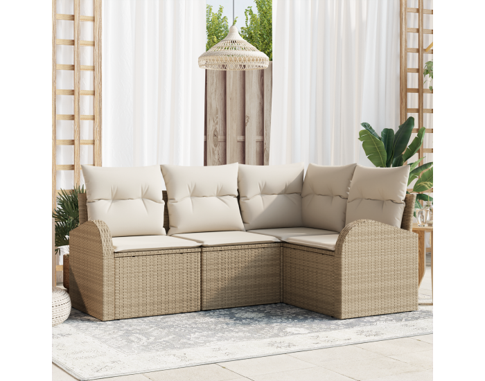 Sonata H 4 частен градински диван комплект с възглавници Бежов полиратан